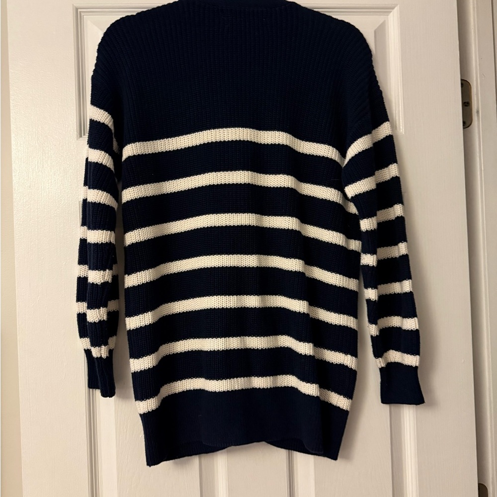❌Sold❌ LOFT Navy & Cream Striped Cardigan - Picture 3 of 6